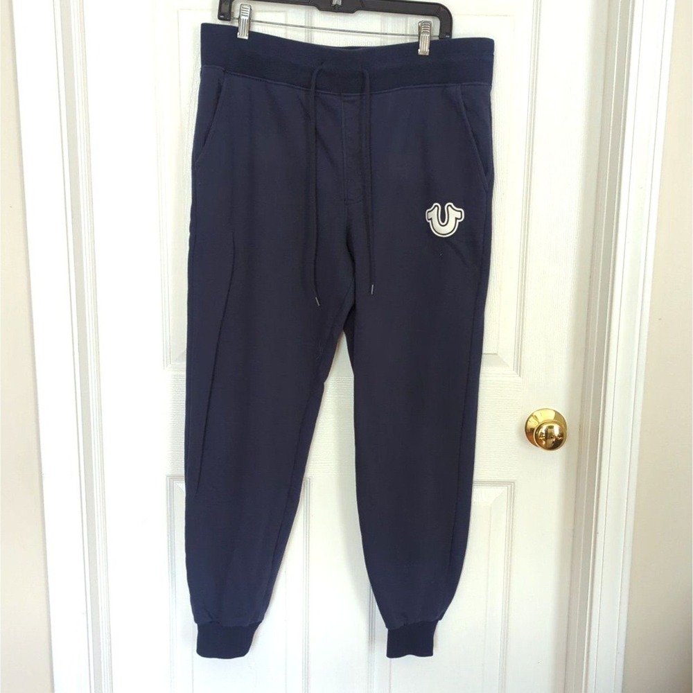 Y2K Navy Jogger Sweatpants Streetwear Lounge True Religion Large‎ Athleisure